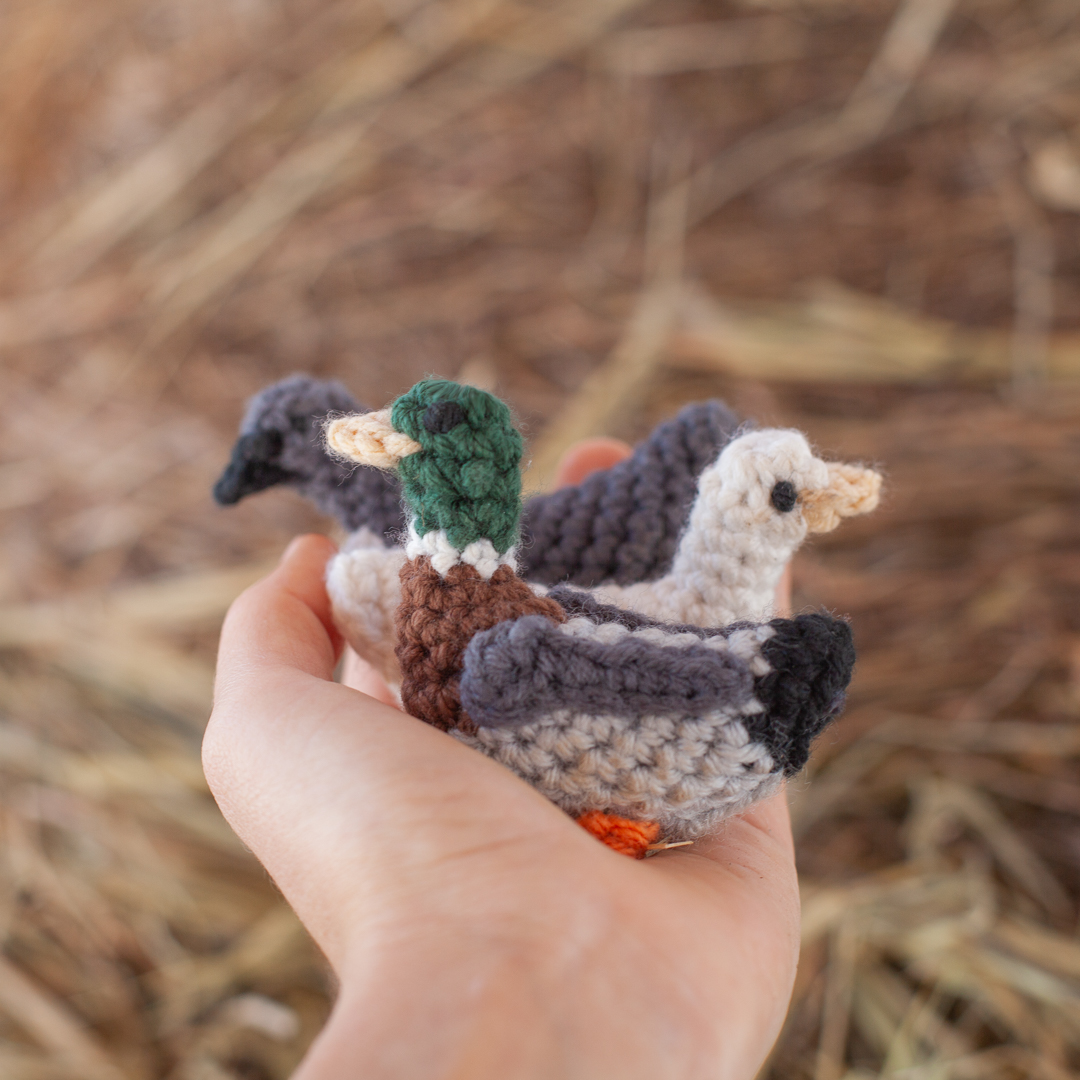 3 ducks in the palm of a hand, fashioned by lautercreek crochet patterns 