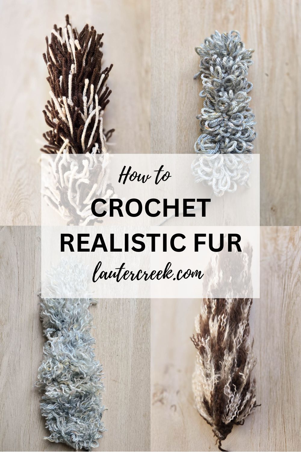 A collection of crochet fur pieces with a caption reading 'how to crochet fur'